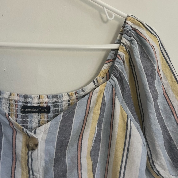 SMALL Abercrombie & Fitch A+F puff sleeve short stripes button smocking balloon - Picture 5 of 5